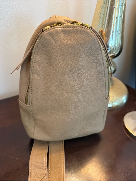 HOBO Handbags - HOBO Beige Leather Mini Sling Backpack with Gold Hardware